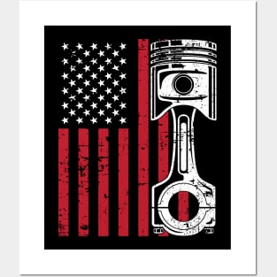 Patriotic American Flag Piston Muscle Car Vintage Distressed Posters and Art